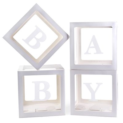 Baby Boxes With 4 pcs Letters White Clear Balloon Box Blocks for Baby Shower and Birthday Party