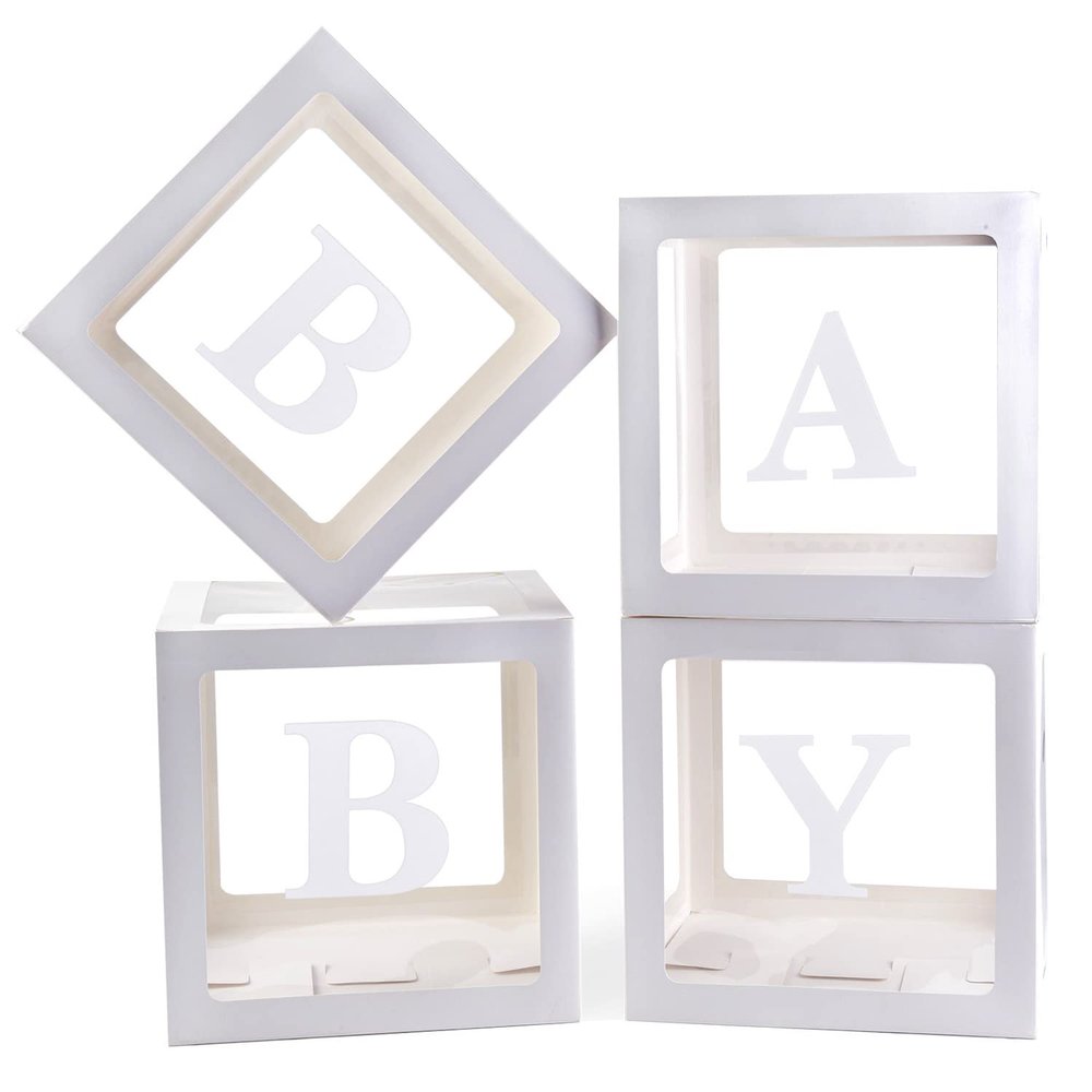Baby Boxes With 4 pcs Letters White Clear Balloon Box Blocks for Baby Shower and Birthday Party