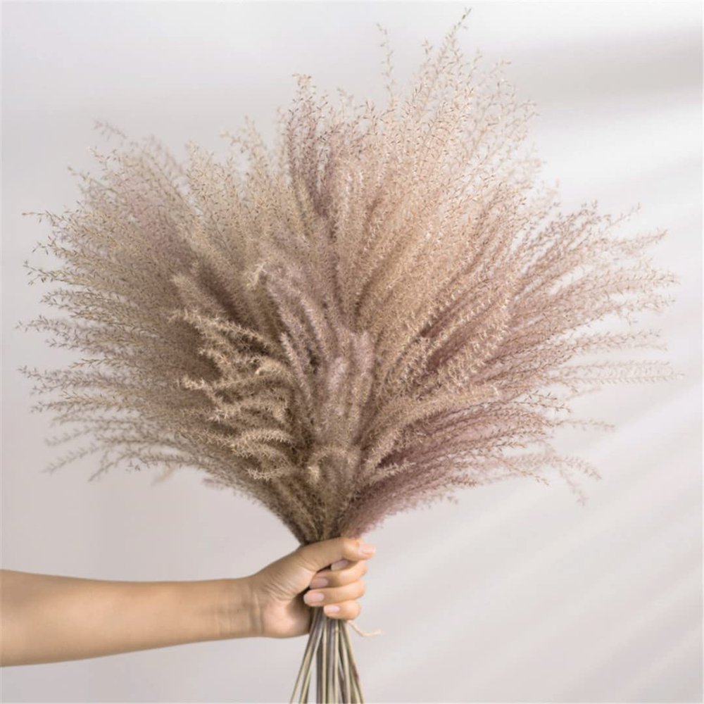 30PCS Real Reed Small Pampas Grass Wedding Bunch Natural Home Decor Dried Flowers Phragmites Ornamental Bulrush Flo B no vase Brown