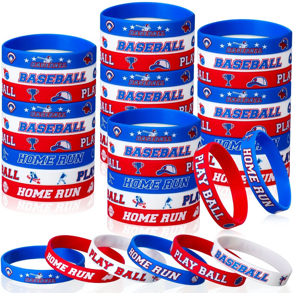 Capoda 36 Pieces Baseball Motivational Silicone Wristband, Baseball Party Decorations for Themed Party Bracelets Jewelry Sports Gifts Supplies over 6 Years