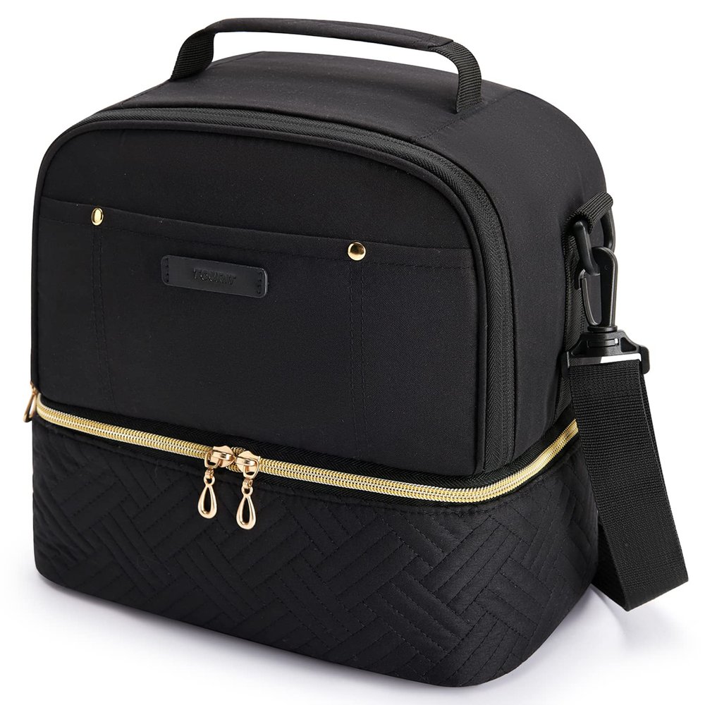 TOURIT Lunch Bag Women Double Deck Lunch Box Insulated Lunch Cooler for Women Men Work, Black