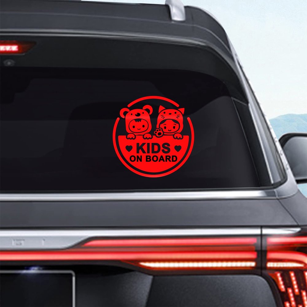 Dreothy 2Pack Kids on Board Car Stickers and Decals,Boy and Girl Safety Sign Baby on Board Stickers for Cars Window Decals Laptop Bumper Stickers Car Accessories 7.87X7.87inch (Reflective Red)