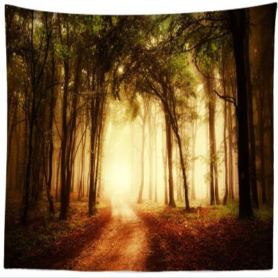 BELECO Foggy Fall Forest Tapestry Wall Hanging 70x47 Inch Autumn Scenery Misty Woodland Path Fallen Leaves Nature Tapestry Halloween Party Decor Autumn Tapestry for Living Room Bedroom Dorm