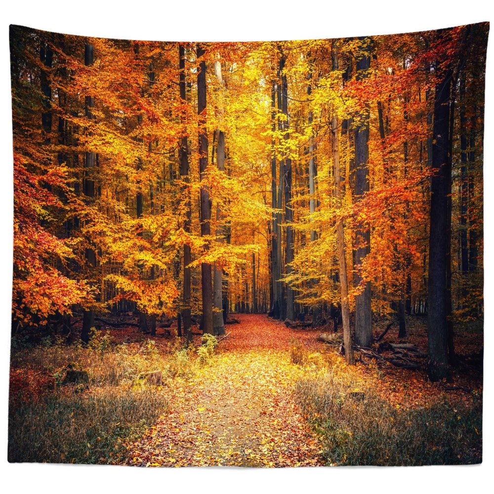 BELECO Autumn Forest Tapestry Wall Hanging National Park Fall Scenery Yellow and Red Fallen Leaves Nature Tapestry 106x70 Inch Mystical Autumn Tapestries for Bedroom Living Room Dorm Home Decor
