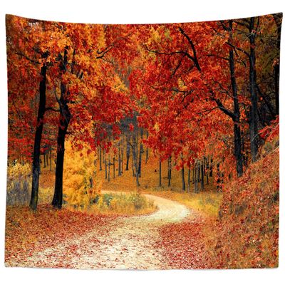BELECO Autumn Forest Tapestry Wall Hanging Fall Tapestry 106x70 Inch Red Trees Maple leaves Mountain Road Nature Tapestry Thanksgiving Party Decor Autumn Tapestries for Bedroom Living Room Home