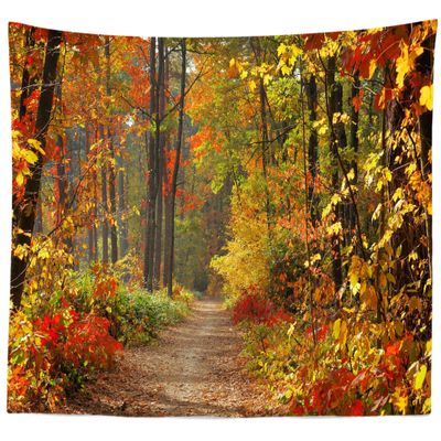 BELECO Autumn Scenery Wall Hanging 106x70 Inch Fall Forest Woodland Tapestry With Fallen Leaves, Sunshine, Mountain Road Nature Home Decor for Bedroom Living Room Dorm