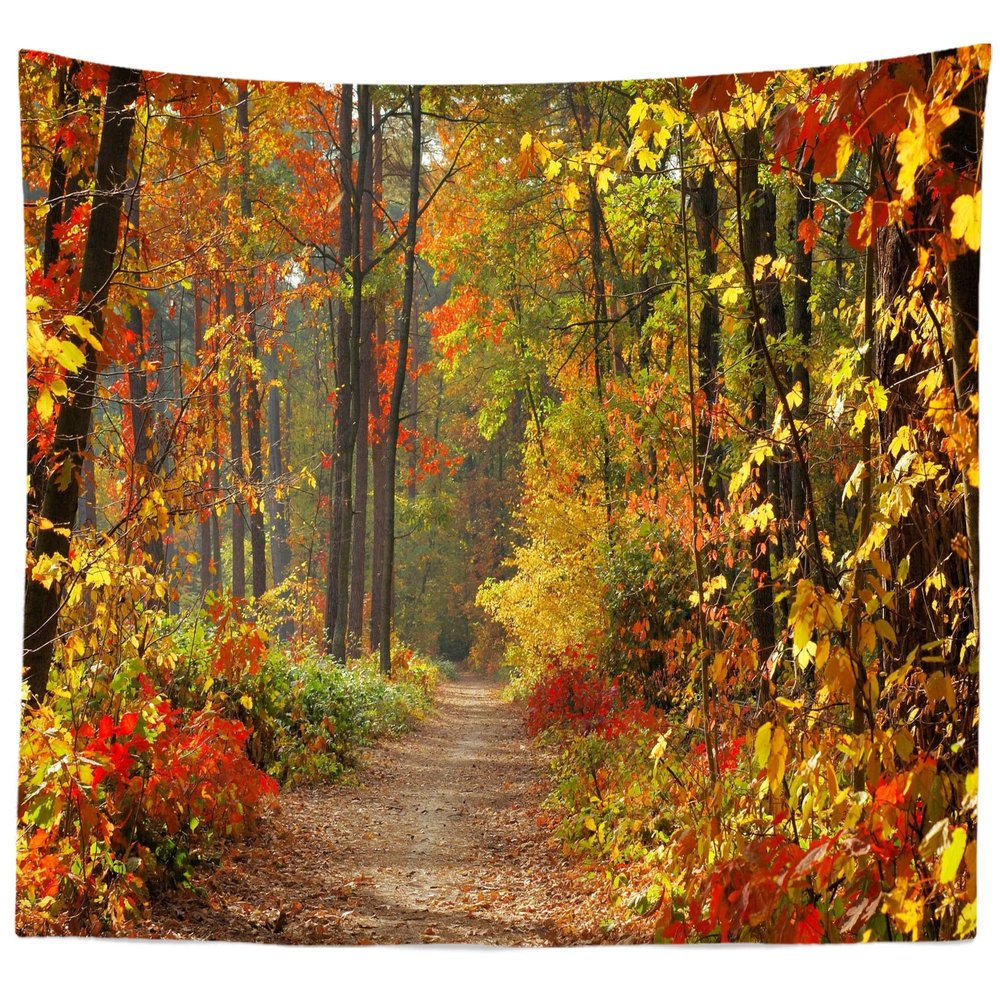BELECO Autumn Scenery Wall Hanging 106x70 Inch Fall Forest Woodland Tapestry With Fallen Leaves, Sunshine, Mountain Road Nature Home Decor for Bedroom Living Room Dorm