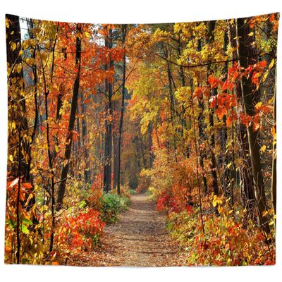 BELECO Golden Autumn Scenery Tapestry Wall Hanging 70x47 Inch Fall Forest Tapestry Yellow Trees Red Maple Leaves Mountain Road Nature Tapestry Home Decor Autumn Tapestries for Bedroom Living Room