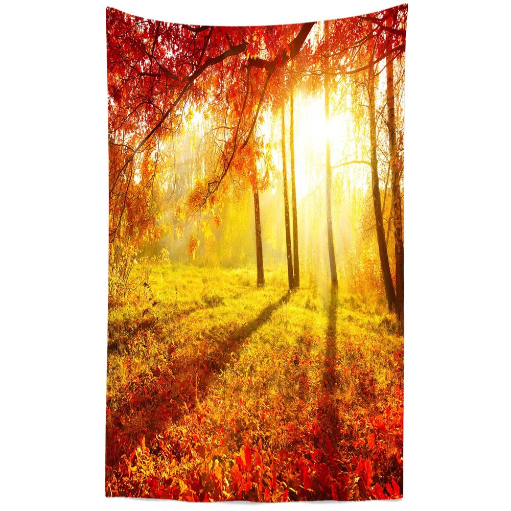 BELECO Autumn Park Tapestry Wall Hanging 70x106 Inch Fall Woods Sunset Scenery Old Trees Red Maple Leaves Nature Tapestry Thanksgiving Party Decor Fall Tapestry for Bedroom Living Room Dorm