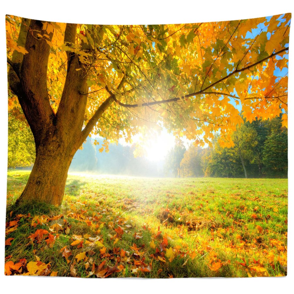 BELECO Autumn Scenery Tapestry Wall Hanging 80x60 Inch Fall Landscape Tapestry Countryside Woods Old Trees Grassland Maple Leaves Thanksgiving Party Decor Autumn Tapestries for Bedroom Living Room