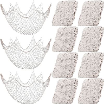 8 Pcs Fish Net Decorative Party Supplies 78.7 x 59 Inch Nautical Party Decorations Natural Cotton Fishnet Party Accessory for Hawaiian Pirate Fishing Undersea Theme Party Favor (Beige)
