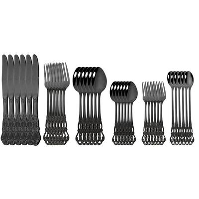 Silverware Flatware Cutlery Set, 36pcs Stainless Steel Set Royal Cutlery Vintage Dinnerware Dessert Spoons Forks Kitchen Tableware Dinner Silverware (Color : Black)