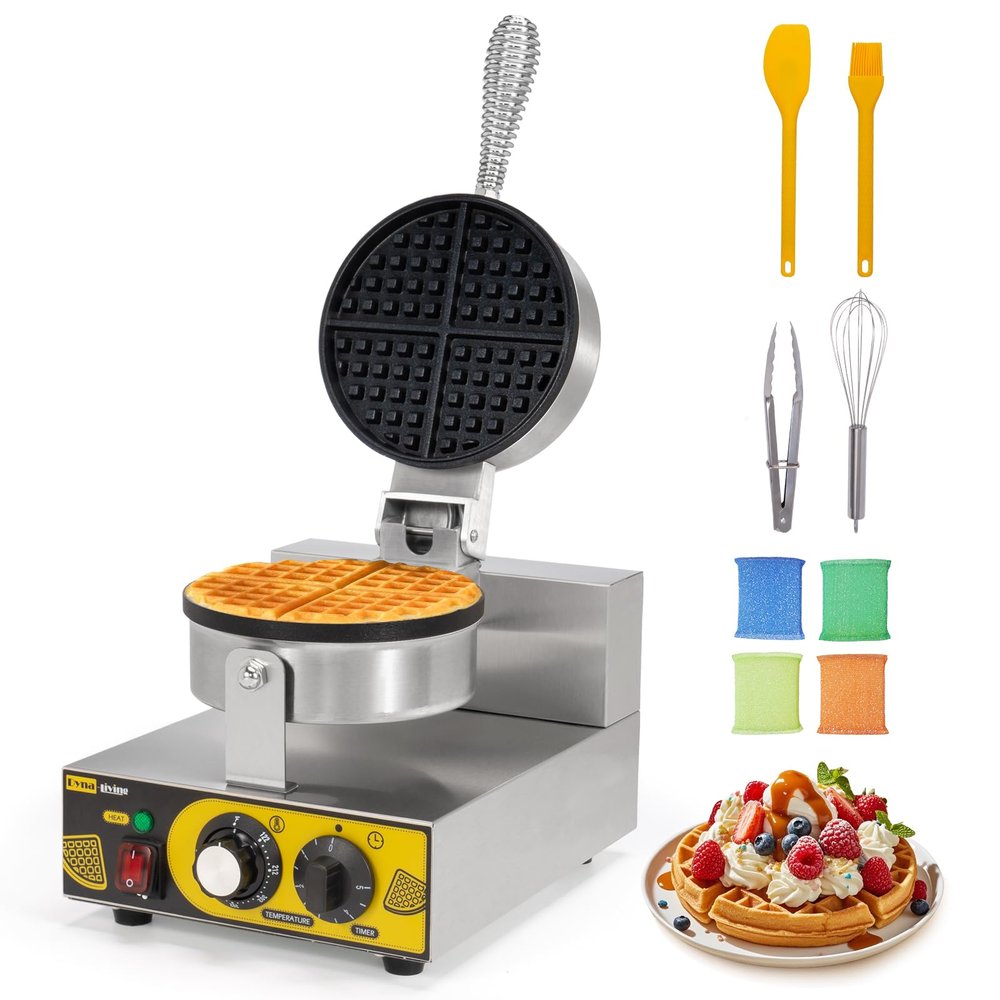 Dyna-Living Commercial Waffle Maker Restaurant, 1200W Professional Waffle Maker Commercial Waffle Iron Non-stick Classic Waffle Machine Electric Waffle Bowl Maker for Home, Hotel