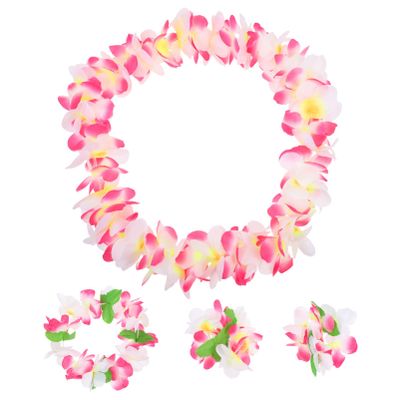 Sewroro 1 Set Hawaiian Leis Hawaii Flower Leis Necklaces Bracelets Headbands Tropical Favors Lei Flower for Party Decorations
