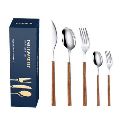 Silverware Set for 6, Modern 30-Piece Flatware Set Stainless Steel Cutlery Set with Wooden Handles, Kitchen Utensils for Home Hotel Restaurant Wedding Gift, Mirror Polished