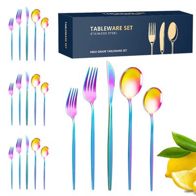 TWEE 30 Piece Rainbow Silverware Set for 6, Premium Colorful Flatware Cutlery Set Stainless Steel Cutlery Set Kitchen Utensils for Home Hotel Restaurant Wedding Gift, Mirror Polished