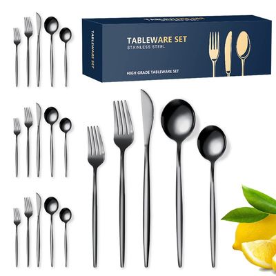TWEE 30 Piece Black Silverware Set for 6, Premium Flatware Cutlery Set Stainless Steel Cutlery Set Kitchen Utensils for Home Hotel Restaurant Wedding Gift, Mirror Polished