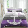 4 Piece Bedding Set California King, Purple Grey Ombre Wood Quilt Set with Pillow Sham & Sheet, Beach Nautical Anchor Ocean Coastal Breathable Microfiber Coverlet Bedding Set for All Season Use view 1