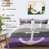 4 Piece Bedding Set California King, Purple Grey Ombre Wood Quilt Set with Pillow Sham & Sheet, Beach Nautical Anchor Ocean Coastal Breathable Microfiber Coverlet Bedding Set for All Season Use view 3