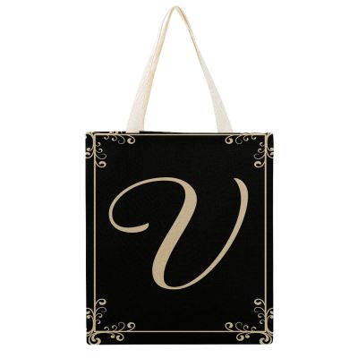 Monogram Decor Canvas Tote Bag, Letter V Reusable Grocery Shopping Cloth Bags for Women School Mother Day Teacher Gifts Birthday Wedding