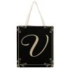 Monogram Decor Canvas Tote Bag, Letter V Reusable Grocery Shopping Cloth Bags for Women School Mother Day Teacher Gifts Birthday Wedding view 1