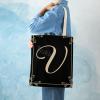 Monogram Decor Canvas Tote Bag, Letter V Reusable Grocery Shopping Cloth Bags for Women School Mother Day Teacher Gifts Birthday Wedding view 2