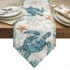 Summer Table Runners 14X48 Inches Long, Sea Turtle Ocean Animal Nautical Themed ,Cotton Linen Retro Tablecloths Holiday Party Table Decorations for Kitchen, Home, Dining, Indoor, Outdoor view 1