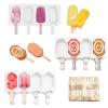 3 Pack Silicone Ice Cream Reusable Mold Set ,4 Cavities BPA Free Diamond Oval Ice Pop Maker Molds with 50 Wooden Sticks for DIY Ice Cream Popsicle or Cakesicle,For Kids & Adults (Popsicle Molds-C) view 1