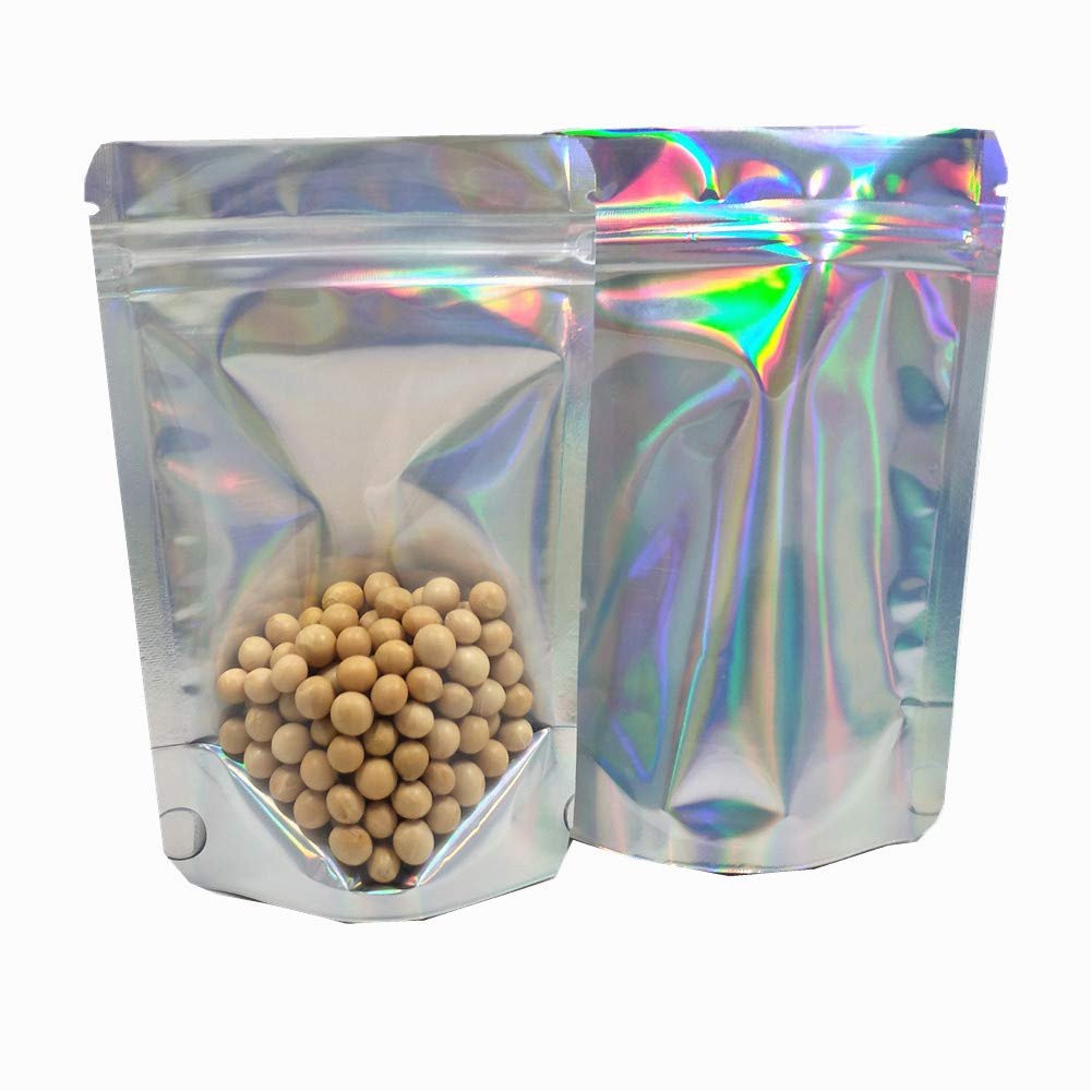 FERENLI 50 Pieces Resealable Zipper Lock Mylar Bags Clear Front Stand Up Aluminum Foil Sealable Bags for Food Long Term Storage Airtight Mylar Bags 6.3x9.4 inch