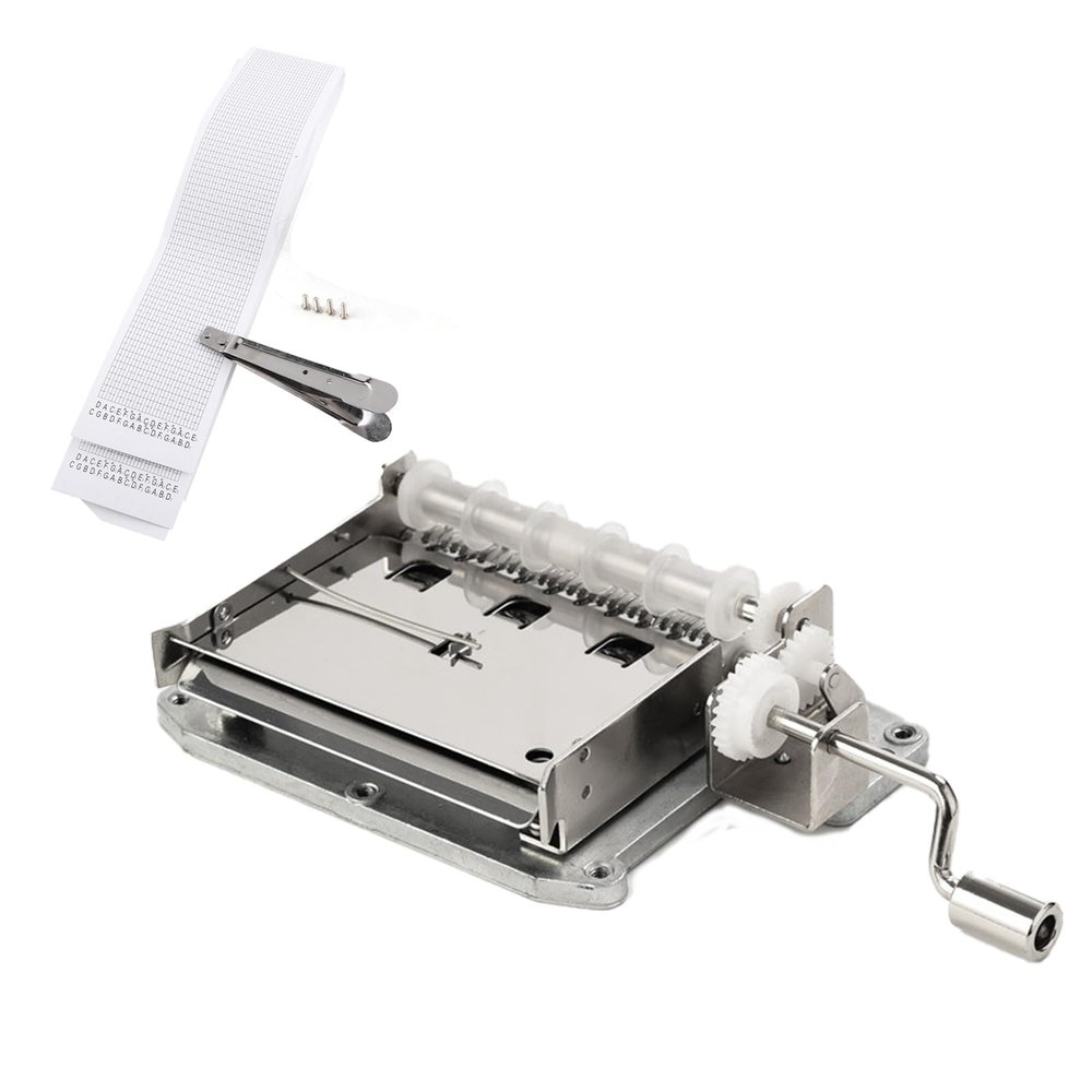 30 Note DIY Music Box Kit, Hand Crank Movement, Paper Strip Puncher, 3 Blank Tapes