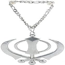Magasin Store Sikh Khanda Punjabi Kirpan Sword Symbol Pewter Pendant (Car Hanging Locket) (Car Rear Mirror with Chain) Silver