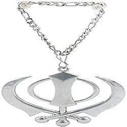 Magasin Store Sikh Khanda Punjabi Kirpan Sword Symbol Pewter Pendant (Car Hanging Locket) (Car Rear Mirror with Chain) Silver
