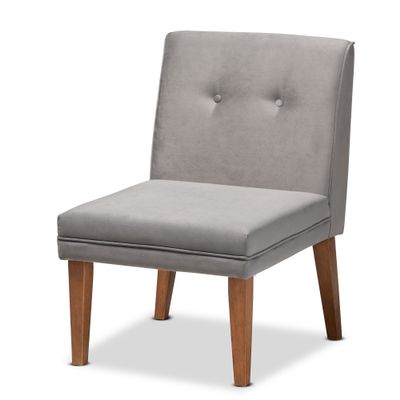 Baxton Studio Stewart Dining Chair Grey Velvet Upholstered and Walnut Brown Finished Wood Dining Chair