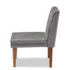 Baxton Studio Stewart Dining Chair Grey Velvet Upholstered and Walnut Brown Finished Wood Dining Chair view 3