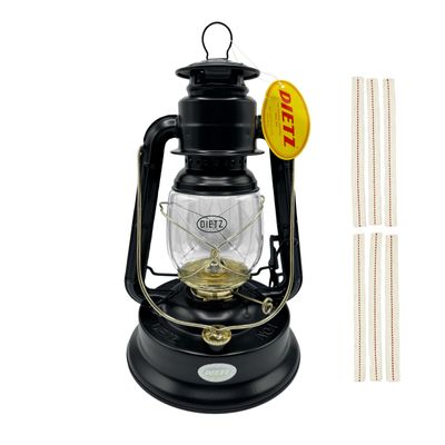 Light of Mine - Dietz #01 Little Wizard Black with Gold Trim Oil Lantern with 5/8" Replacement Wick Strips (#01, B & G)