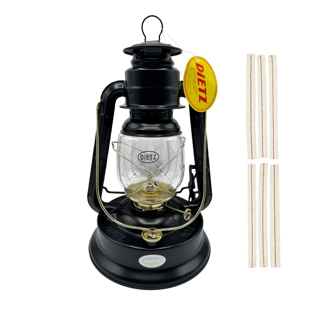 Light of Mine - Dietz #01 Little Wizard Black with Gold Trim Oil Lantern with 5/8" Replacement Wick Strips (#01, B & G)