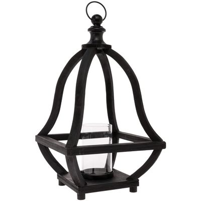 Boston International Wood, Metal, & Glass Decorative Lantern/Candle Holder, 18-Inches, Black Corsica