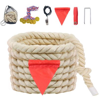 Tug of War Rope for Kids and Adults, Natural Twisted Cotton Rope, Outdoor Games Set Perfect for Carnival Team Building Activities, Field Day Family Reunion Birthday Party Game, Outside Yard Lawn Games