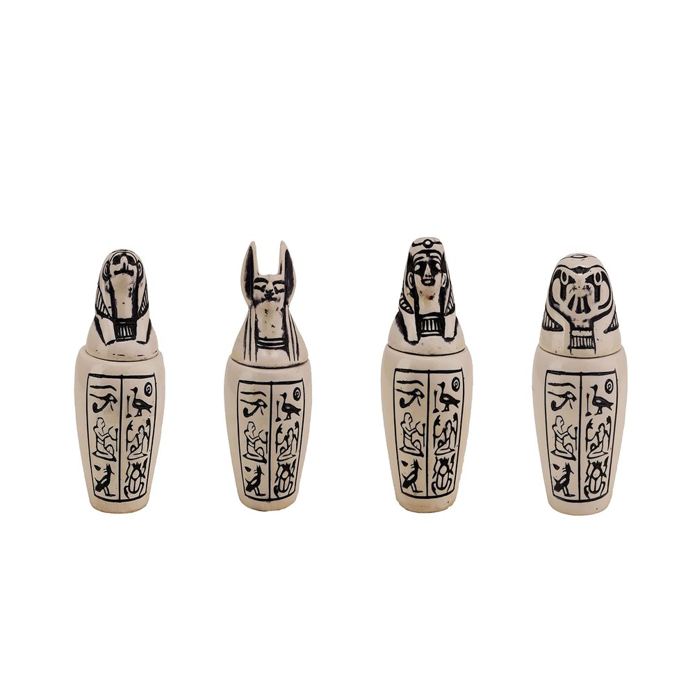Set 4 Egyptian Art Canopic jars Sons of Horus, limestone made in Egypt