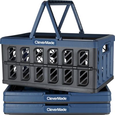 CleverMade Eco Collapsible Shopping Basket with Handles, 24L Ocean, 3 Pack