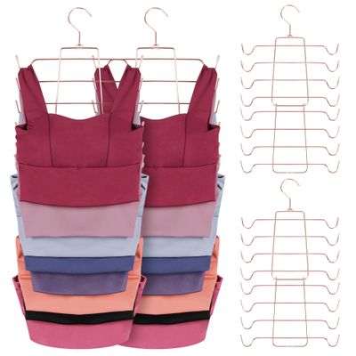 ZEDODIER 4 Pack Tank Top Hanger Space Saving, Bra Hangers for Closet Organizer, Hanging Bra Organizer Tank Tops Holder with 32 Hooks, Closet Organizers and Storage Small Space Solutions, Rose Gold