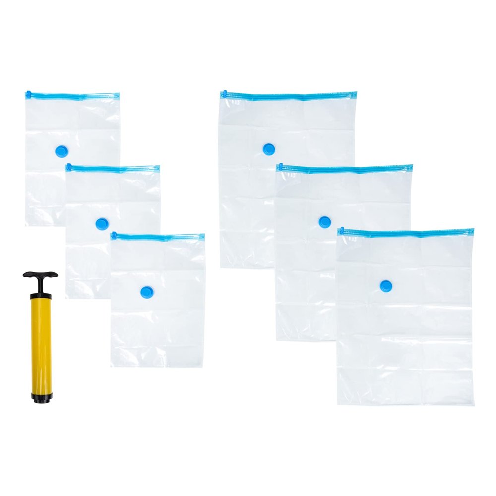 1set Vacuum Storage Bags Hand Pump Thickened Compression Bags for Clothes Bedding Travel Reusable Jumbo Each Organize Save Space Random Color