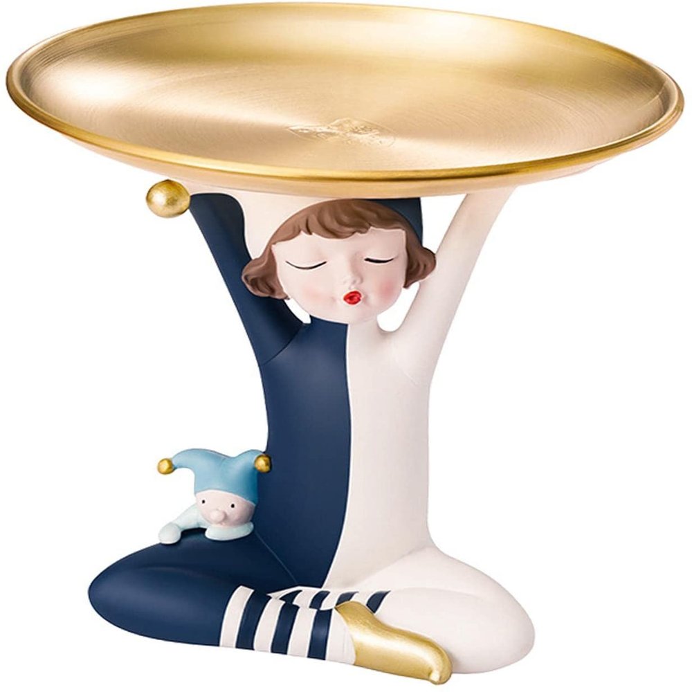 Creative Girl Figurine Storage Tray Nordic Style Girl Statue Phone Candy Jewelry Ring Organizer for Living Room Bathroom Bedroom Decor