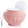JCXivan Mixing Bowls with Lids Set,4 Piece Large Plastic Nesting Bowls,Includes 4 Microwave safe Mixing Bowl and An Egg Whisk for Kitchen Prepping,Baking,Cooking Food, Pink view 1