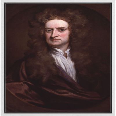 wall26 Framed Canvas Print Wall Art Portrait of Isaac Newton People Pop Culture Historical Realism Famous Closeup Colorful Multicolor Classical for Living Room, Bedroom, Office - 16"x24" White