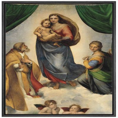 wall26 Framed Canvas Print Wall Art Sistine Chapel Madonna by Raphael People Historic Illustrations Fine Art Traditional Scenic Colorful Dark for Living Room, Bedroom, Office - 16"x24" Black