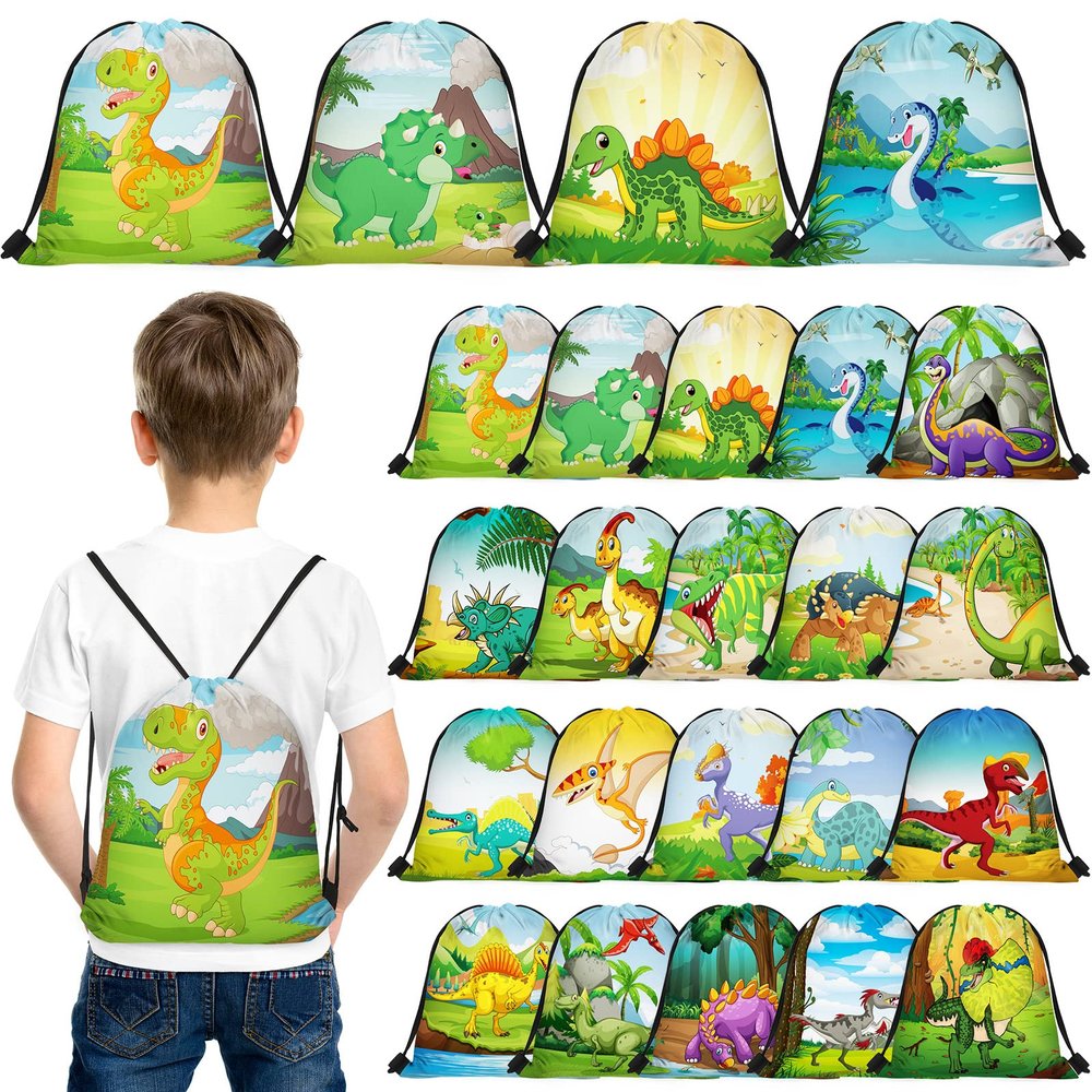 Weewooday 20 Pcs Dinosaur Drawstring Party Favor Bags Gift Goodie Treat Bag