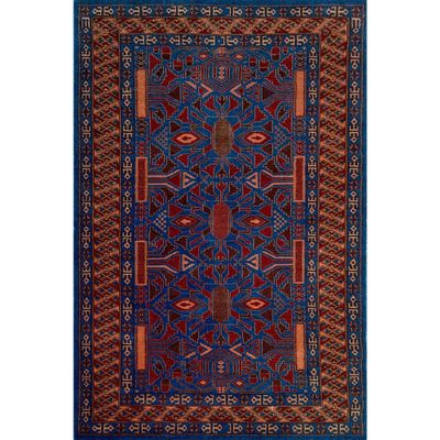 Amma Carpets Handmade Knotted Wool Rug Blue Antique 4x6 ft Luxury and Traditional Tribal