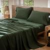 MooMee Bedding Sheet Set 100% Washed Cotton Linen Like Textured Breathable Durable Soft Comfy (Solid Forest Green, King) view 2