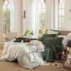 MooMee Bedding Sheet Set 100% Washed Cotton Linen Like Textured Breathable Durable Soft Comfy (Solid Forest Green, King) view 3